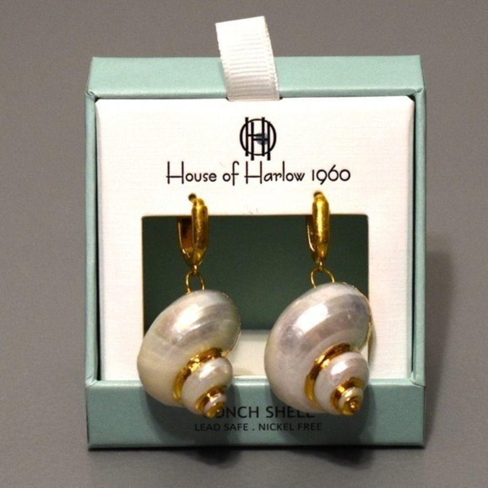 House of Harlow 1960 Conch Shell Drop Earrings Women OS White Gold NEW NIB